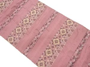 横縞に草花模様織出し名古屋帯